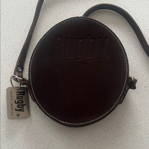 Vintage Rugby North America Oval Round Leather Crossbody Bag in Brown